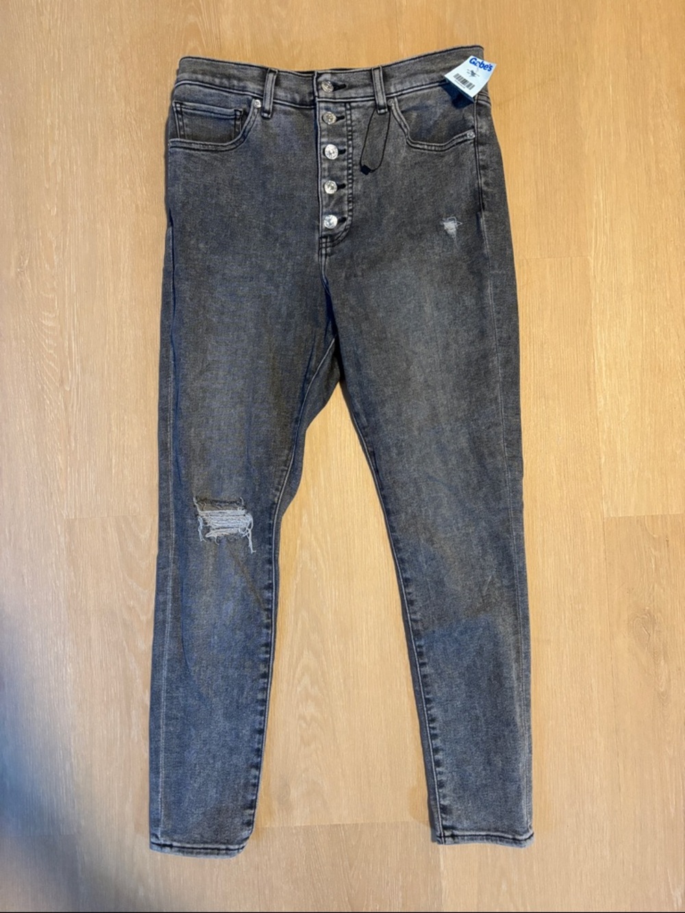NWT Express Skinny High Rise Button Fly Women's Black Washed Jeans size 12